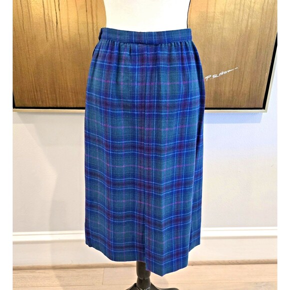 Vintage Pendleton Skirt Womens Medium Green Blue Plaid Tartan Wool Made USA 80s - Picture 1 of 12